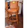 Image 2 : RATTAN BAR SWIVEL STOOLS W/UPHOLSTERED SEATS & CANE BACKS (5 PCS)