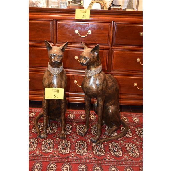 BRASS W/BRONZE FINISH EGYPTIAN CAT SCULPTURES; SIGNED A. TIOT (24" HIGH) (PAIR)