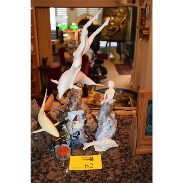 DOLPHINS, SHARK & MERMAID FIGURES & CANDLE HOLDER (6 PCS)