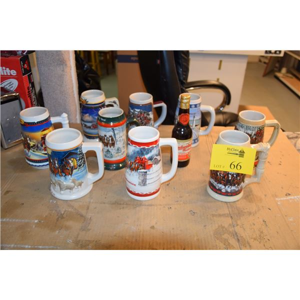 BUDWEISER BEER STEINS & VINTAGE BUDWEISER BOTTLE (12 PCS)