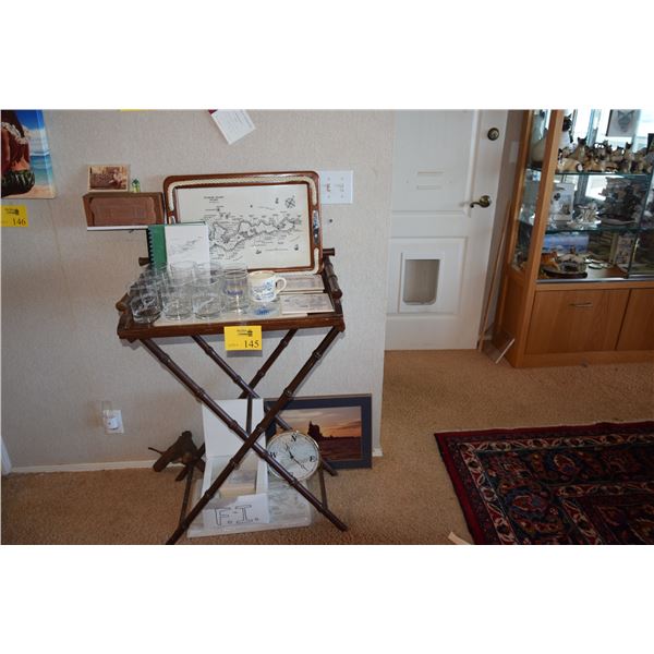 FISHER ISLAND MEMORABILIA: TRAY, HIGHBALL GLASSES, MUG, PAPERWEIGHT, TRIVETS, CLOCK, PLACEMATS, BOOK