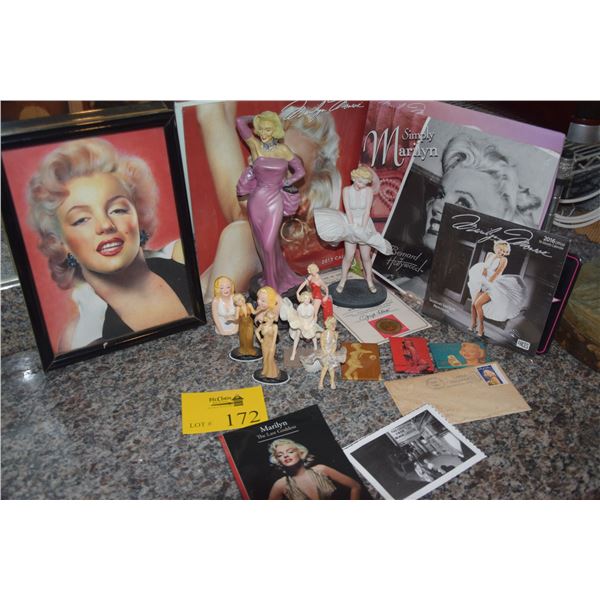 MARILYN MONROE FIGURINES, RECORDS, MAGAZINES, LICENSE PLATE & CALENDARS (22 PCS)