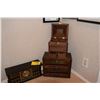 Image 3 : WOOD JEWELRY BOXES (13" X 6 14" X 10 1/2" H & 8 1/4" X 8" X 14"H) & "HISTORY OF THE WORLD" CLOCK (15
