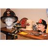 Image 1 : FIREFIGHTER'S COLLECTIBLES: ROUND HILL VOLUNTEER FD HELMET, BELT BUCKLES, FIGURINES, MUG, ETC. (15  