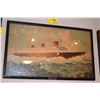 Image 1 : FRAMED GUACHE PAINTING, "SS NORMANDIE-FRENCH LINE"; SIGNED HARRY HUDSON RODNELL (21" X 25")