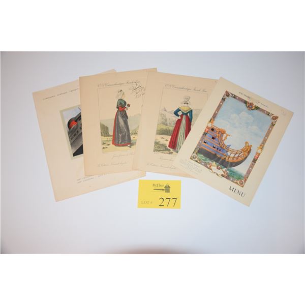 SS NORMANDIE MENUS (8/1/1936, 6/18/1937, 7/13/1938  7/14/1938) (2 AUTOGRAPHED) (4 PCS)