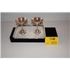 Image 1 : FRENCH LINE: SILVER PLATED SHERBERT GLASS W/HOUSE LOGO ON THE SIDE (4 1/2" H) & SILVER PLATED TRAY, 