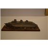 Image 2 : NORMANDIE: CHROME WHAT-NOT-BOX  IN THE FORM OF THE NORMANDIE RIDING ON CHROME WAVES & ON A WOODEN BA