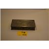 Image 1 : NORMANDIE: TIN BOX-NORMANDIE SAILING BETWEEN STATUE OF LIBERTY & THE EIFFEL TOWER (11" X 5 1/4")