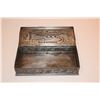 Image 2 : NORMANDIE: TIN BOX-NORMANDIE SAILING BETWEEN STATUE OF LIBERTY & THE EIFFEL TOWER (11" X 5 1/4")