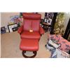 Image 1 : RED LEATHER STRESSLESS CHAIR W/OTTOMAN BY EKORNES (2 PCS)