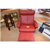 Image 1 : RED LEATHER STRESSLESS CHAIR W/OTTOMAN BY EKORNES (2 PCS)