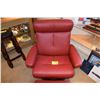Image 2 : RED LEATHER STRESSLESS CHAIR W/OTTOMAN BY EKORNES (2 PCS)