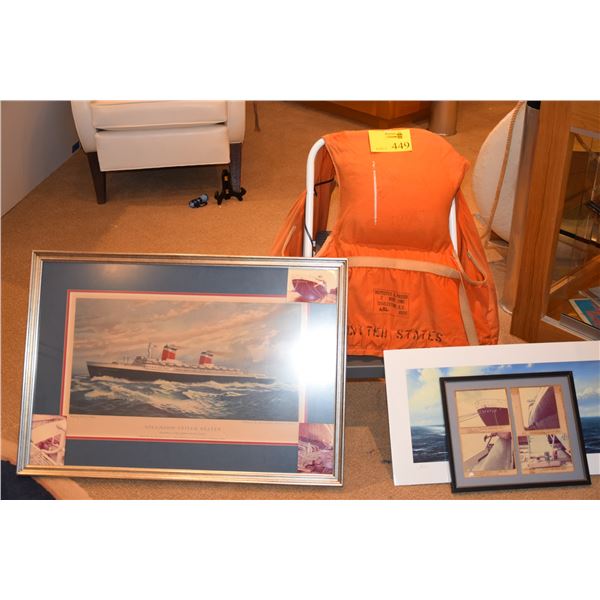 UNITED STATES: HER LIFE JACKET-STAMPED W/HER NAME & COMPLETE W/WHISTLE (ADULT SIZE), FRAMED PRINT, U