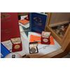 Image 2 : LARGE MIXED LOT: QE2 STERLING SILVER WORLD CRUSE MEDALLION (2), 1978 OCEAN LINER DISH, GOLD PLATED M