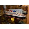 Image 2 : RMS QUEEN MARY 2 MODEL ON WOOD BASE (34" L X 4 1/2" D X 10" T)