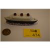 Image 1 : CHINA WHAT-NOT-BOX IN THE SHAPE OF THE NORMANDIE (9" X 3" X 2") & BRONZE MAIDEN VOYAGE MEDALLION FRO