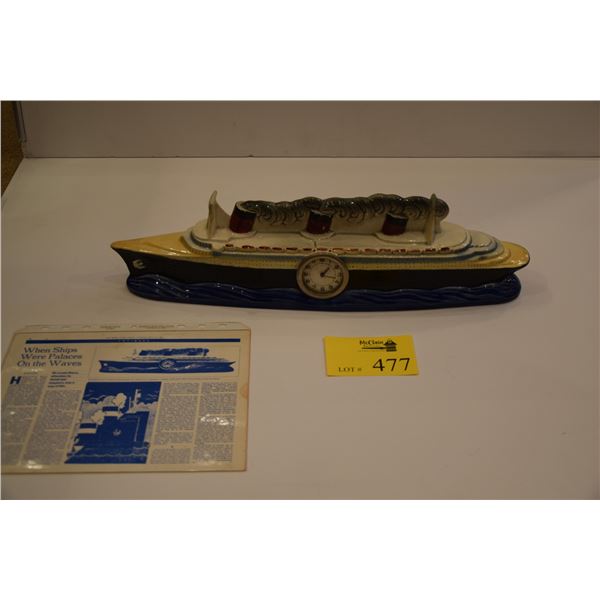CHINA MANTLE CLOCK IN THE SHAPE OF THE NORMANDIE (21" X 5 1/2" X 3")