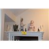 Image 1 : COLLECTION OF STATUARY: MERMAID ON WAVE, CATS, WOMAN IN LAVENDER & BOOK ENDS (10 PCS)