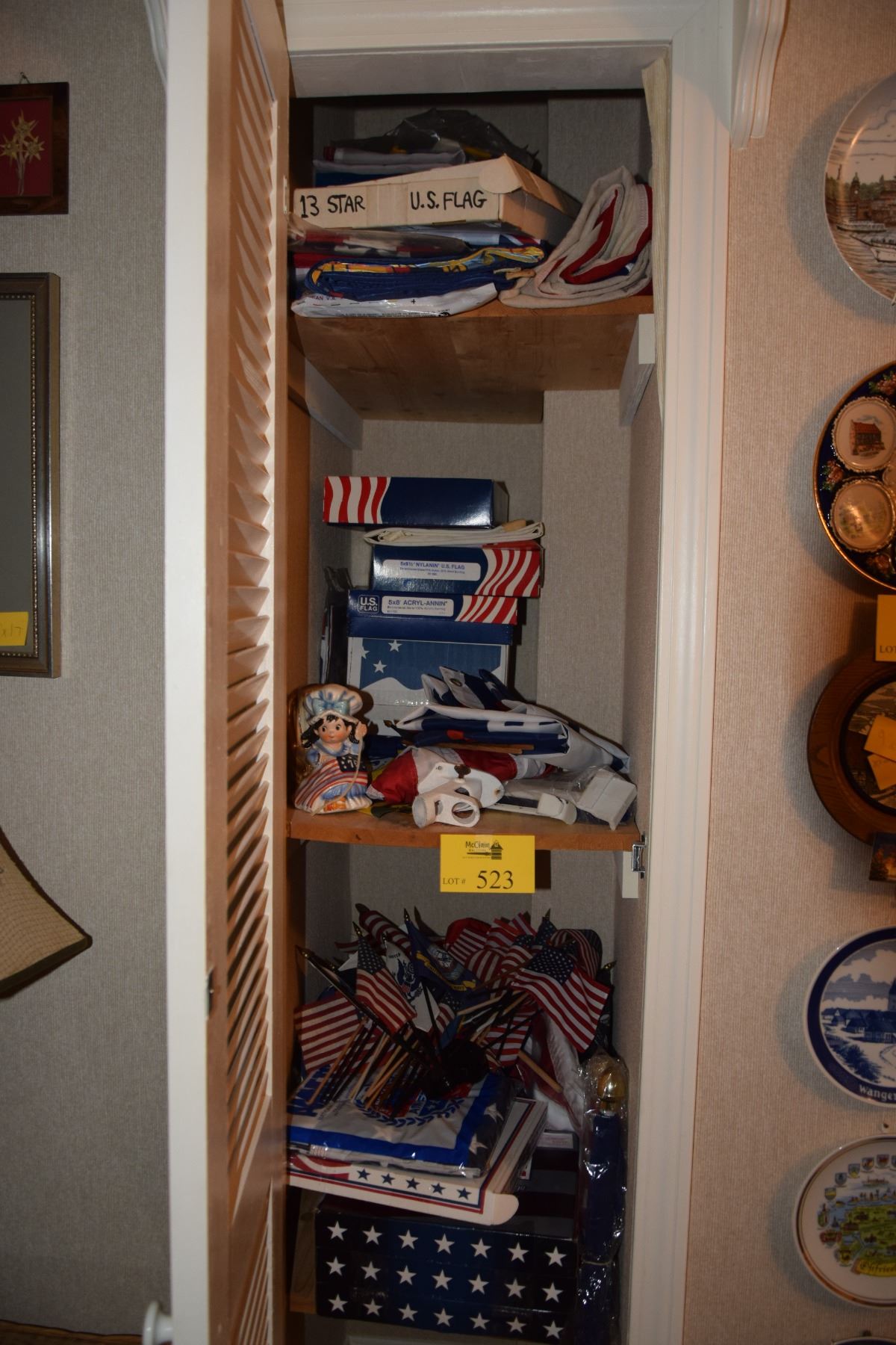 LARGE COLLECTION OF FLAGS (3 SHELVES)