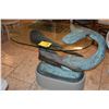 Image 2 : GLASS TOP TABLE W/BRONZE MERMAID BASE