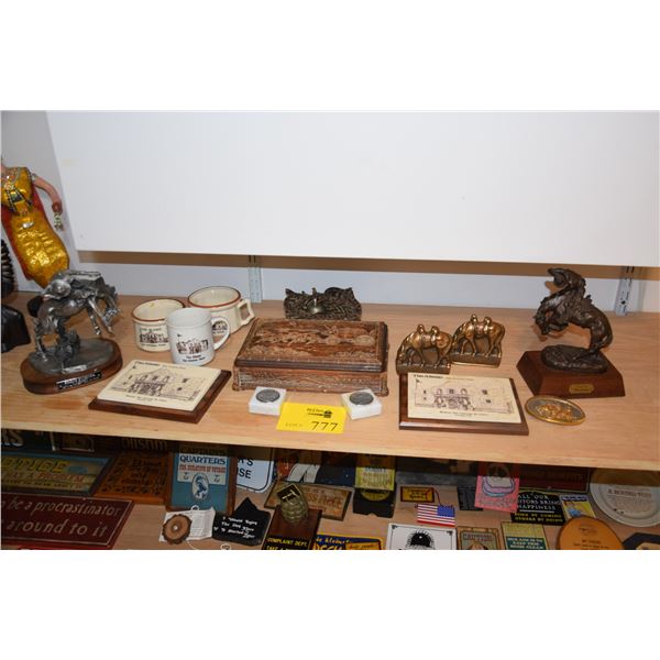 STATUARY, ALAMO COLLECTABLES, BOX , BOOKENDS, ETC. (14 PCS)