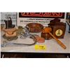 Image 1 : MIXED LOT: SHOWER HEAD BOOKENDS, WOODEN BOX CAR, DOOR KNOCKERS, WOOD BOWL