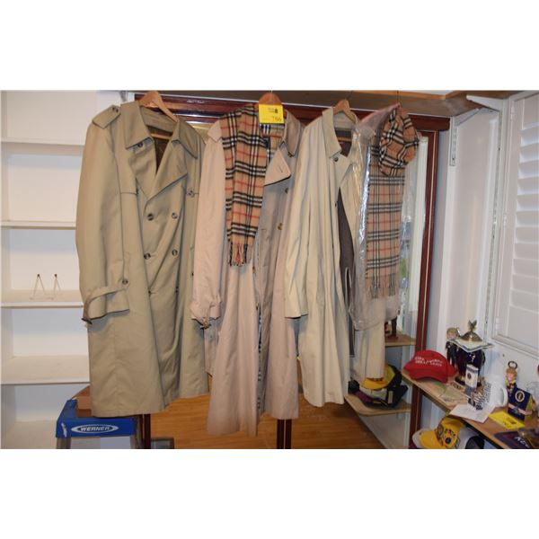 TRENCH COATS (BURBERRY, CHRISTIAN DIOR, GLENEAGLES), HAT & SCARVES