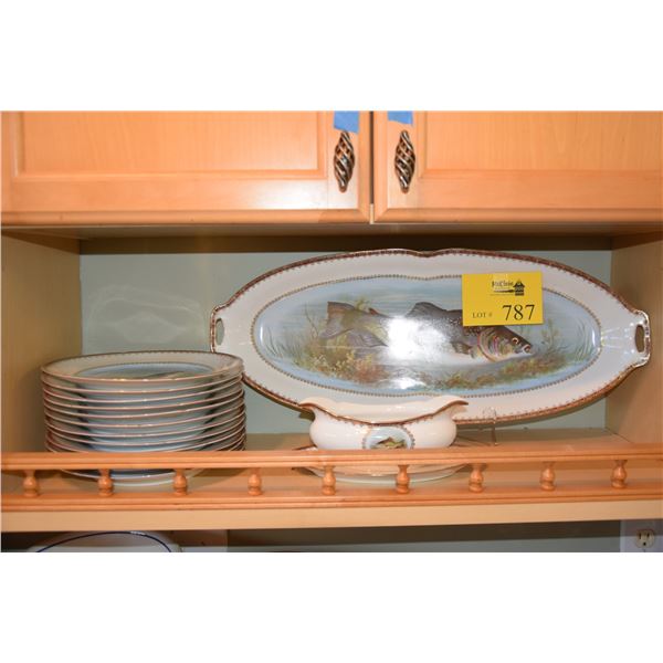 AUSTRIAN CHINA FISH PLATES (14 PCS)