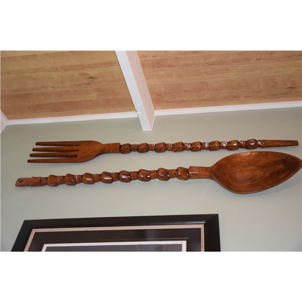 LARGE WOODEN FORK & SPOON