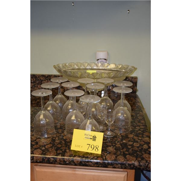 WATERFORD CUT CRYSTAL PEDESTAL BOWL & GLASSWARE (14  PCS)