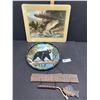 Image 1 : Hardy Greenwood Fly Fishing Picture Tray. Black Bear James L Artic Round Serving Tray and Fishing Si