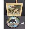 Image 2 : Hardy Greenwood Fly Fishing Picture Tray. Black Bear James L Artic Round Serving Tray and Fishing Si