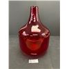 Image 1 : Vintage  Hand Blown Very Large Red Cranberry Art Glass Jug Shaped Vase 14" Tall 10.5" Across Bottom.