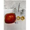 Image 1 : Red Murano Square Glass Bowl ,Puget Salt and Pepper Grinders and Candle Holders