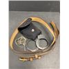 Image 1 : Pair of Made in USA Handcuffs By Pearless Handcuff Company with Keys and Leather Belt