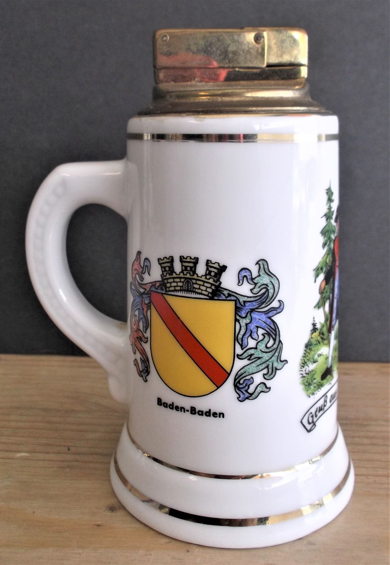 Beer Stein Lighter Porcelain Features Lahr and BadenBaden