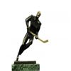 Image 7 : Passing Hockey Player Bronze Statue on Marble Base Sculpture