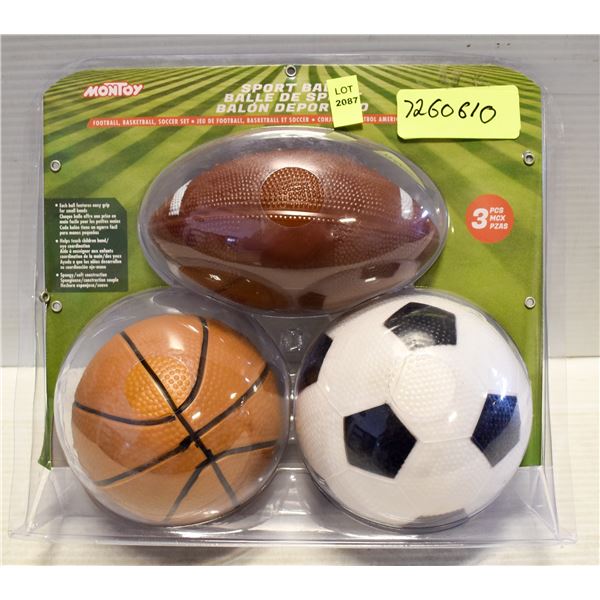 3 PIECE SPORTS BALL PACK W/ FOOTBALL, SOCCERBALL,