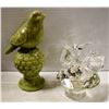 Image 1 : GREEN CERAMIC BIRD & CRYSTAL SWANS