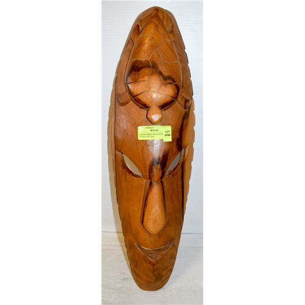 CARVED WOOD MASK WITH TURTLE - 25" TALL