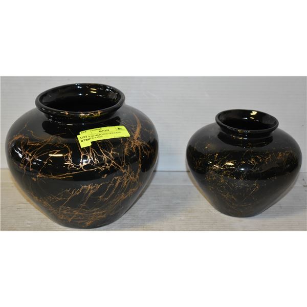 PAIR OF MATCHING GOLD AND BLACK VASES