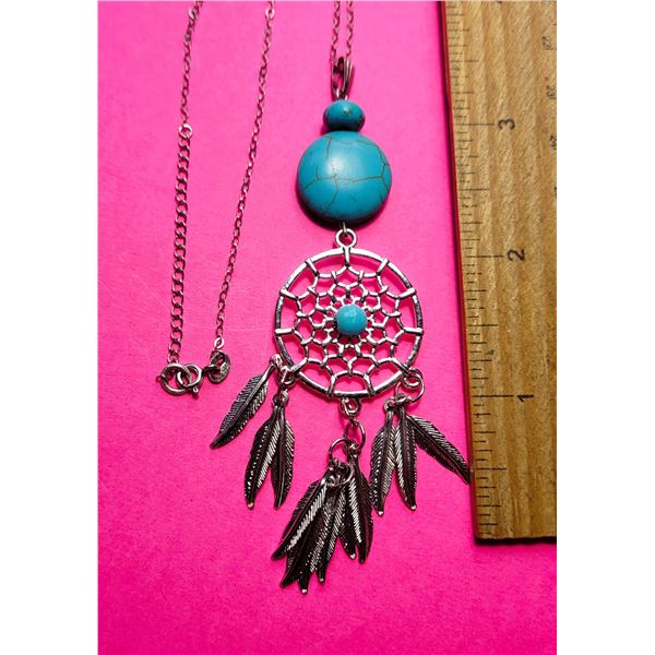 27)  TURQUOISE AND SILVER TONE DREAM CATCHER