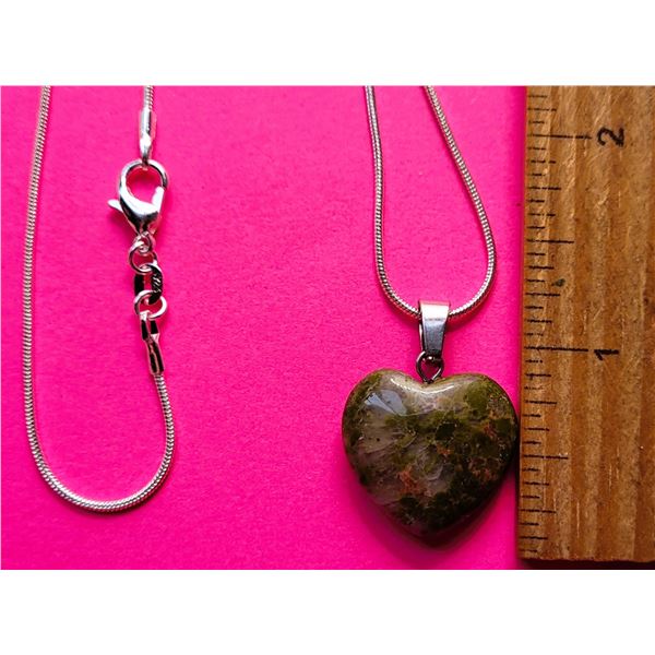 5)  HEART SHAPED RUBY IN FOCHITE PENDANT ON
