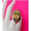 Image 1 : 8)  NATURAL OVAL JASPER STATEMENT RING,  SIZE 7.