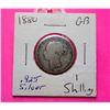 Image 1 : 15)  BRITISH 1880 VICTORIA 1 SHILLING SILVER COIN.