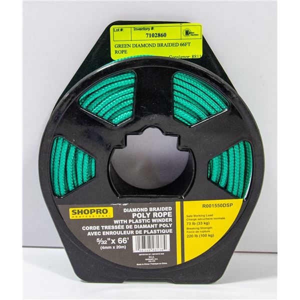 NEW SHOPRO DIAMOND BRAIDED GREEN 66FT ROPE