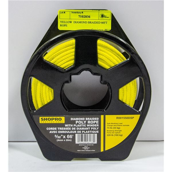 NEW SHOPRO DIAMOND BRAIDED YELLOW 66FT ROPE