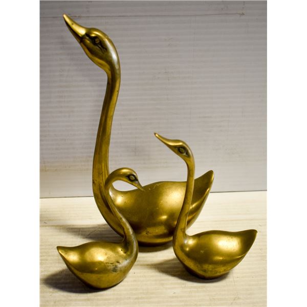 3 LARGE BRASS SWANS 3 TO 8 INCH