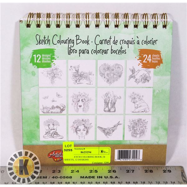 NEW SKETCH COLORING BOOK 24 SHEETS, 12 DESIGNS